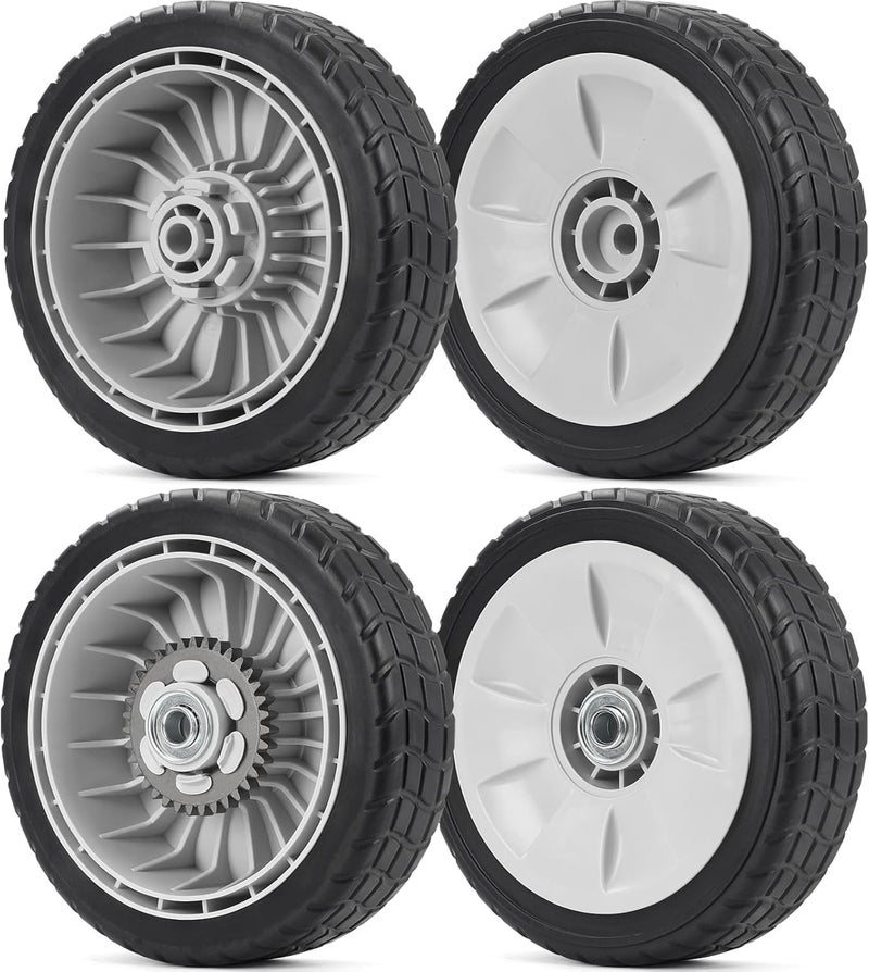GICOOL HRR216 Lawn Mower Wheels, 2 Front Wheels 44710-VL0-L02ZB and 2 Rear 42710-VE2-M02ZE for Honda HRR216 HRS216 HRT216 Walk-behind Lawn Mower, 8 Inch Wheels, 4 Pack - Image 1